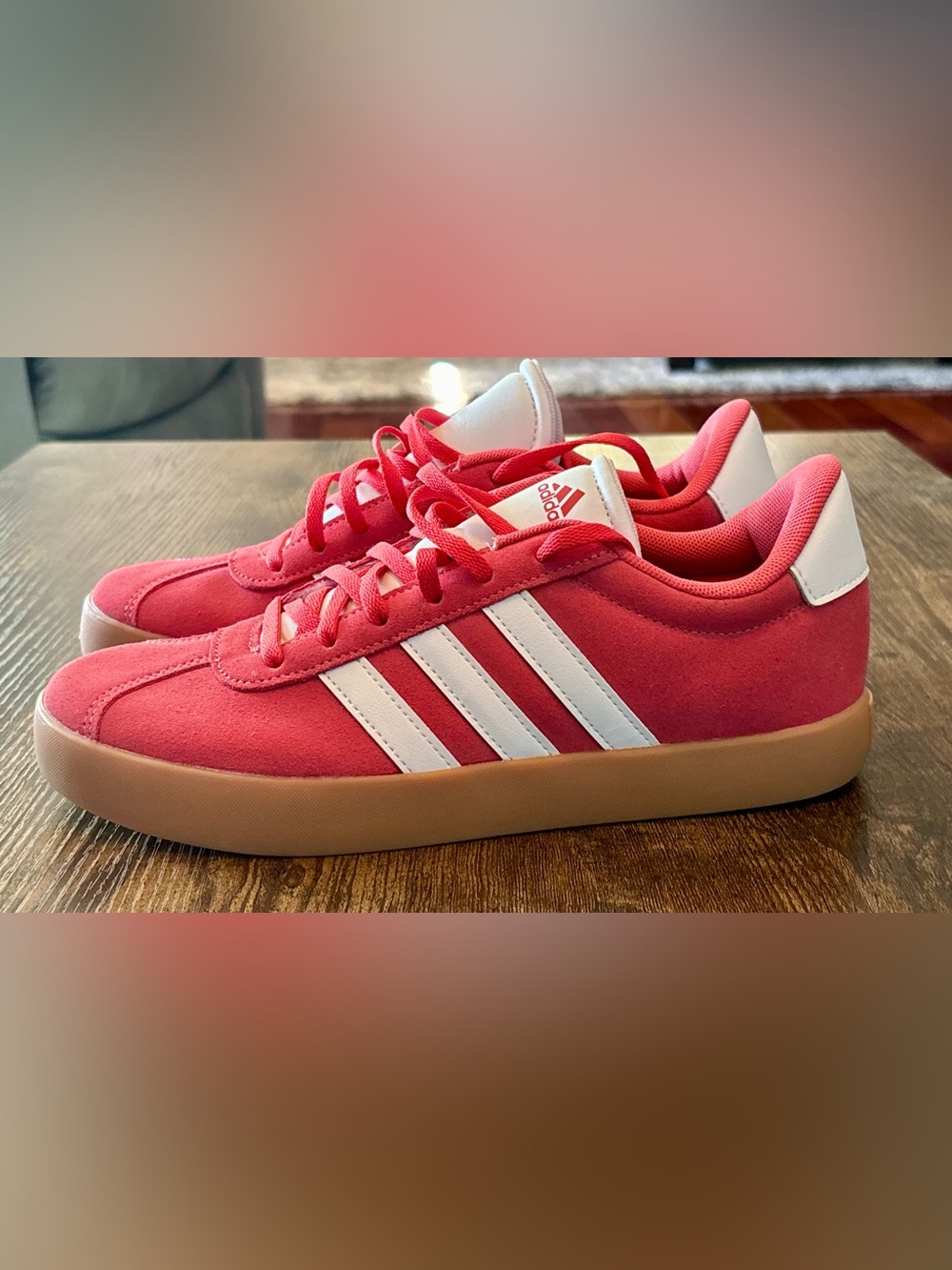 Adidas Vl Court 3.0 K Red/white Suede Low Tops size 6 1/2 NWT